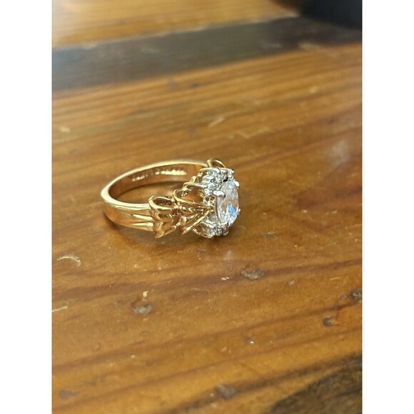 Vintage 14K Gold Electroplated Bow Shaped Cubic Zirconia Ring Size 9 Statements - Picture 5 of 14
